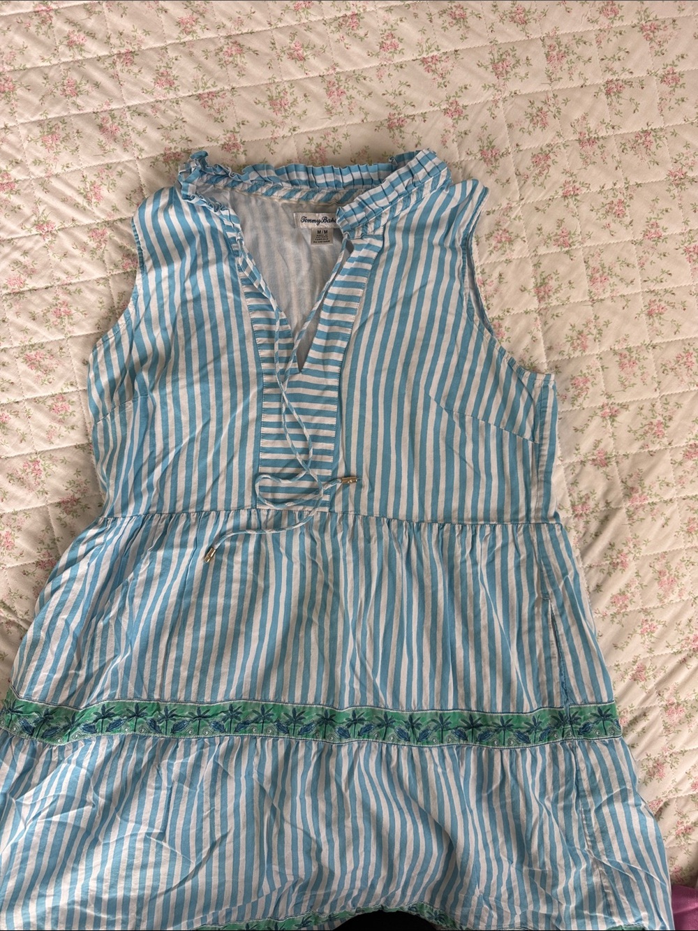 Tommy Bahama Light Blue & White Striped Cotton Tunic Blouse